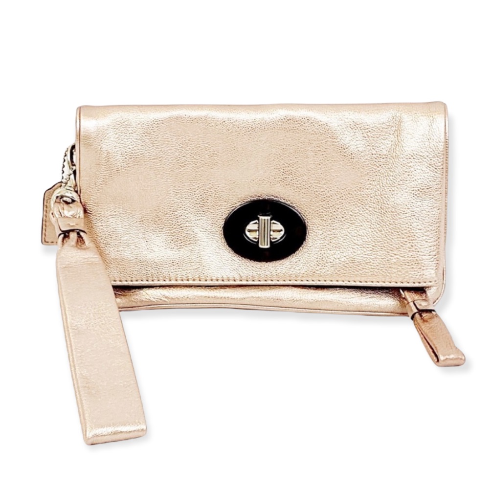 Coach Metallic Rose Gold Leather Wristlet Clutch
